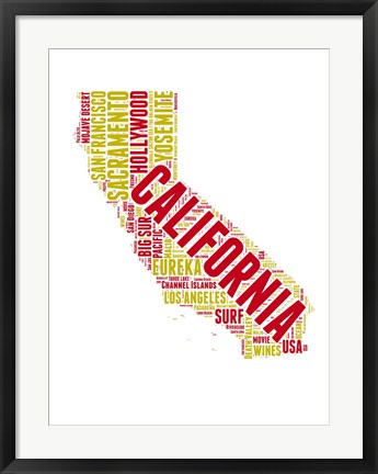 Framed California Word Cloud Map Print