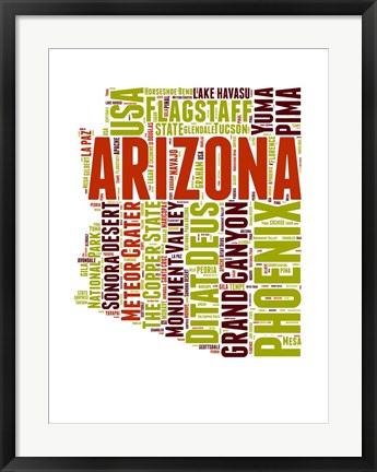 Framed Arizona Word Cloud Map Print