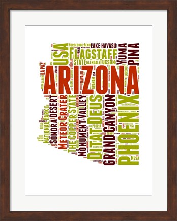 Framed Arizona Word Cloud Map Print