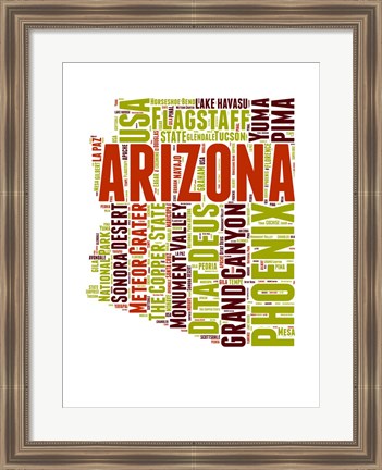 Framed Arizona Word Cloud Map Print