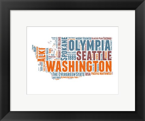 Framed Washington Word Cloud Map Print