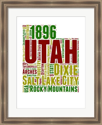 Framed Utah Word Cloud Map Print