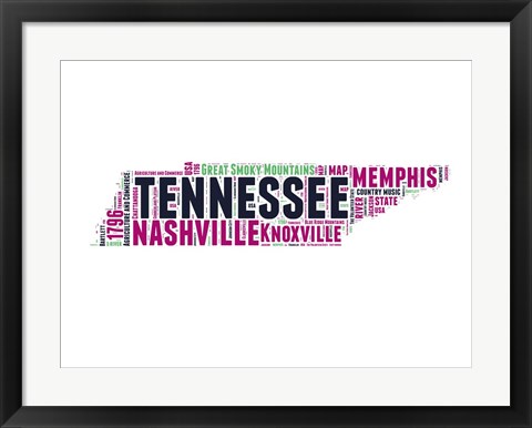 Framed Tennessee Word Cloud Map Print