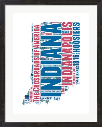 Framed Indiana Word Cloud Map Print