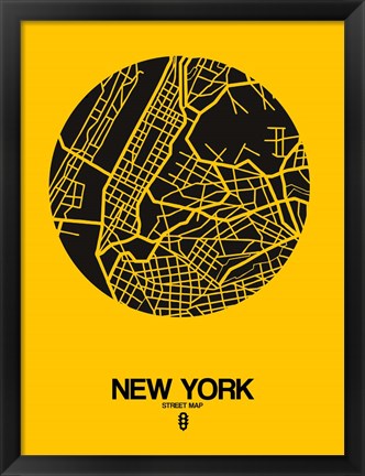 Framed New York Street Map Yellow Print