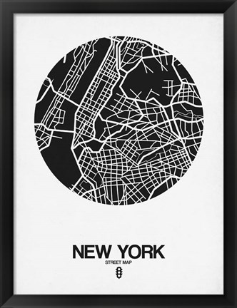 Framed New York Street Map Black and White Print