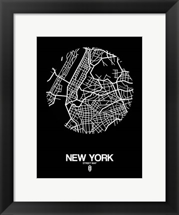 Framed New York Street Map Black Print