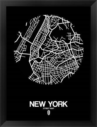 Framed New York Street Map Black Print