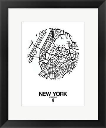 Framed New York Street Map White Print