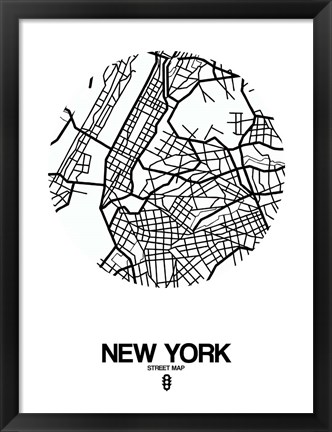 Framed New York Street Map White Print