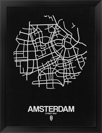 Framed Amsterdam Street Map Black Print