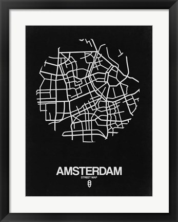 Framed Amsterdam Street Map Black Print