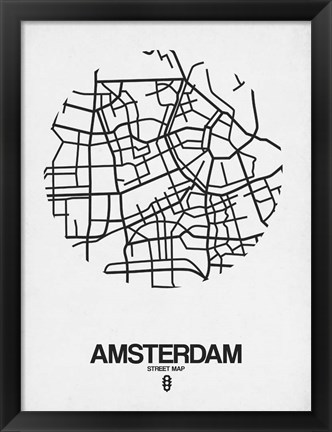 Framed Amsterdam Street Map White Print