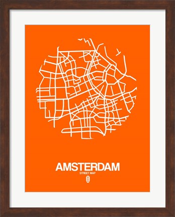 Framed Amsterdam Street Map Orange Print