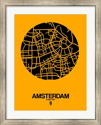 Framed Amsterdam Street Map Yellow Print