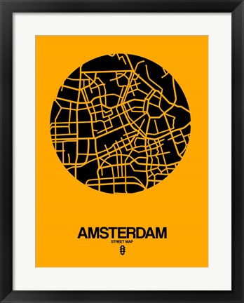 Framed Amsterdam Street Map Yellow Print