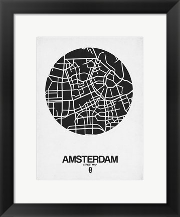 Framed Amsterdam Street Map Black and White Print