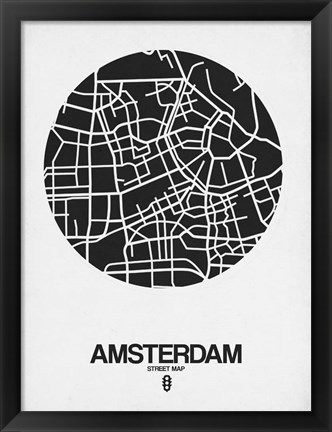 Framed Amsterdam Street Map Black and White Print
