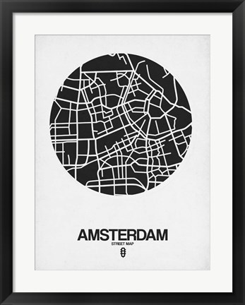 Framed Amsterdam Street Map Black and White Print