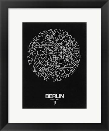 Framed Berlin Street Map Black Print