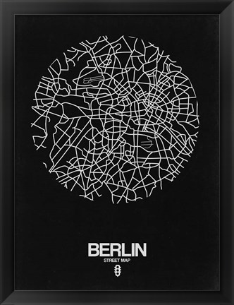 Framed Berlin Street Map Black Print