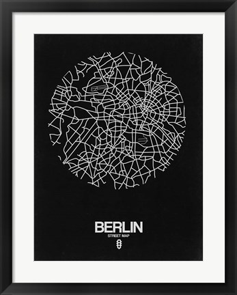 Framed Berlin Street Map Black Print