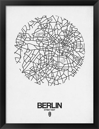 Framed Berlin Street Map White Print