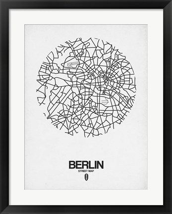 Framed Berlin Street Map White Print