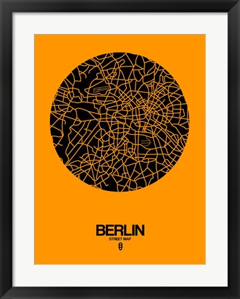 Framed Berlin Street Map Yellow Print