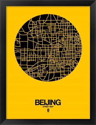 Framed Beijing Street Map Yellow Print