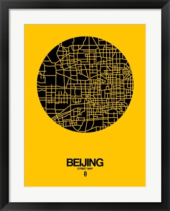 Framed Beijing Street Map Yellow Print