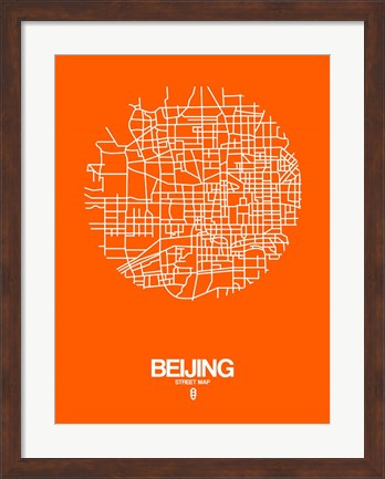 Framed Beijing Street Map Orange Print