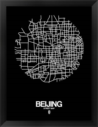 Framed Beijing Street Map Black Print