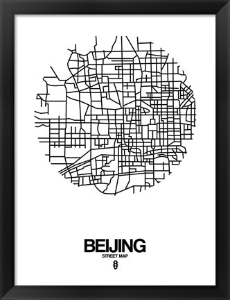 Framed Beijing Street Map White Print