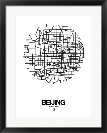 Framed Beijing Street Map White Print