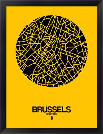 Framed Brussels Street Map Yellow Print