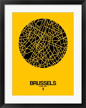 Framed Brussels Street Map Yellow Print