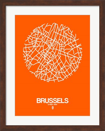 Framed Brussels Street Map Orange Print