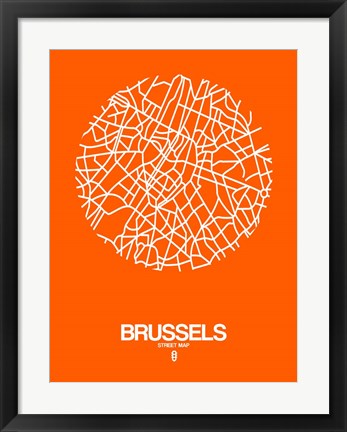 Framed Brussels Street Map Orange Print