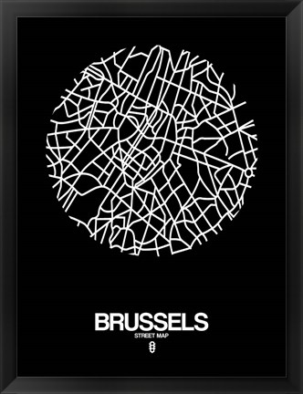 Framed Brussels Street Map Black Print