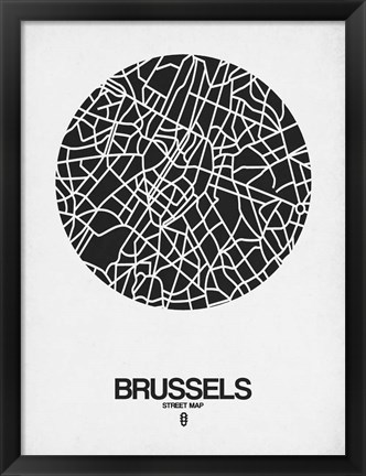 Framed Brussels Street Map Black on White Print