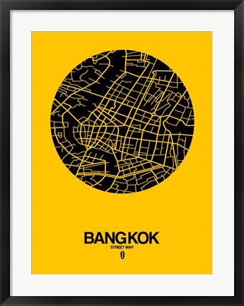 Framed Bangkok Street Map Yellow Print