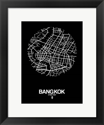 Framed Bangkok Street Map Black Print