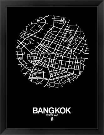 Framed Bangkok Street Map Black Print