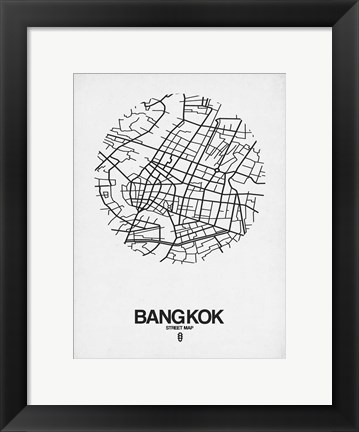 Framed Bangkok Street Map White Print