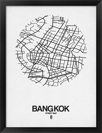 Framed Bangkok Street Map White Print