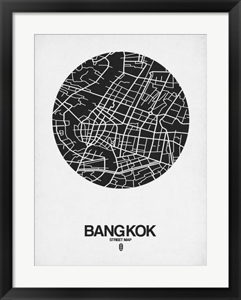 Framed Bangkok Street Map Black on White Print