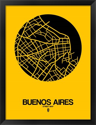 Framed Buenos Aires Street Map Yellow Print