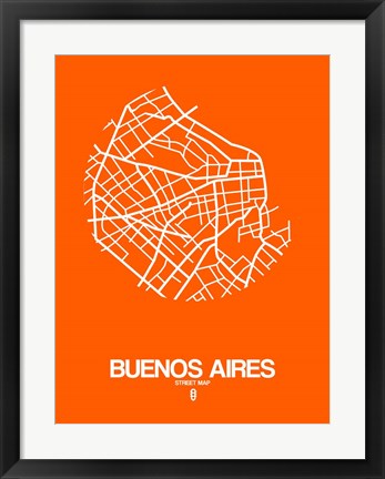 Framed Buenos Aires Street Map Orange Print