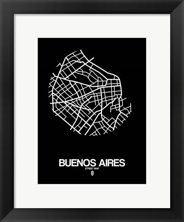 Framed Buenos Aires Street Map Black Print